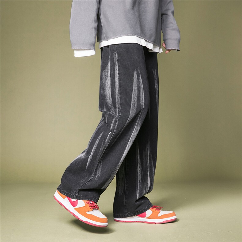 秋冬主推！！扎染中性宽松拖地牛仔长裤B377-N675-P45-限58，男装休闲裤，电商B377