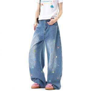 【现货】美式复古星星刺绣牛仔弯刀裤1 XZ502-K856-P65控89图片