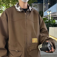 薄美式复古撞色酒红色工装外套春秋2024新款秋季男女夹克J213/P62，男装夹克，星座506