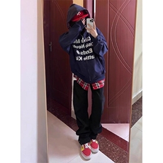 假两件格子拼接连帽卫衣高级感美式开衫外套WY653特P50，女装短外套，星座908-1