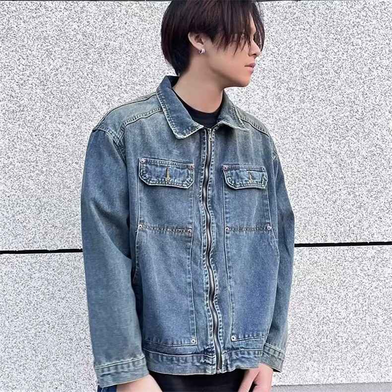 重工水洗牛仔外套男士美式复古春秋新款工装宽松大码轻奢潮牌夹克,男装工装外套,星座506A