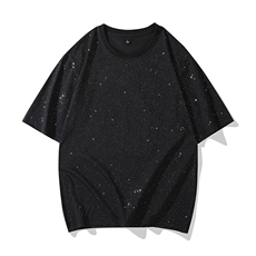 抖音得物高品质二开230克美式高街宽松纯棉满天星亮片短袖T恤P17，男装T恤，电商A486