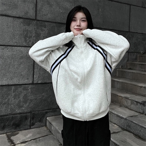 抖音得物高品质二开 25秋冬美式重磅结构织带撞色立领卫衣外套W70图片
