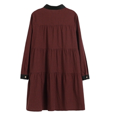 2021年春季长袖中长款修身拼接流苏一字领格子排多扣衬衫，女装衬衫，丽影随形