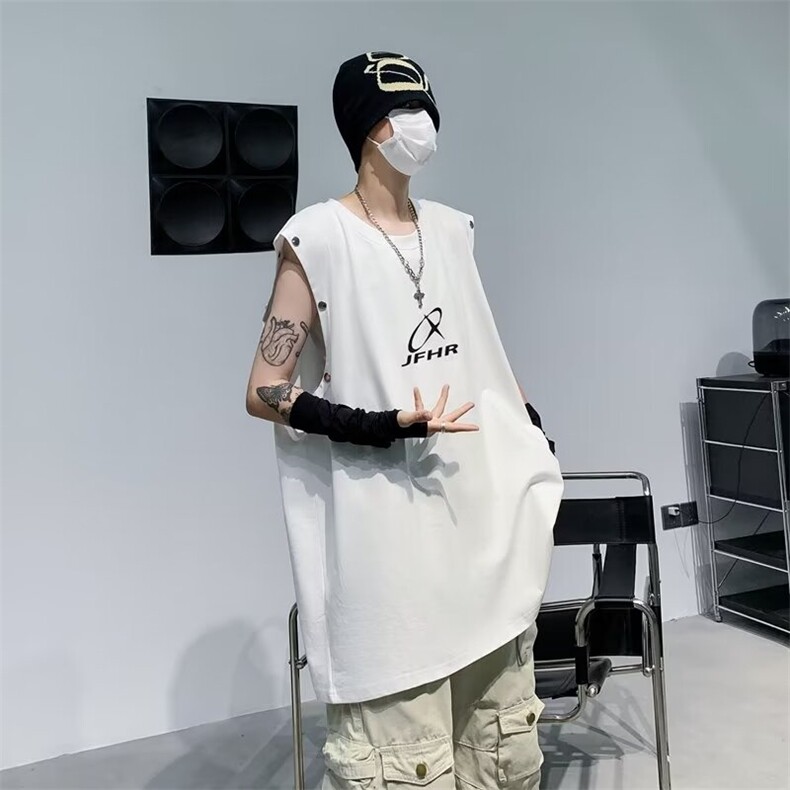 无袖t恤男夏季潮牌宽松坎肩男生运动健身篮球砍袖背心上衣,男装T恤,星座716-3