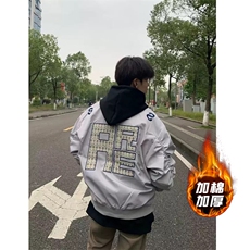 秋冬加棉品质刺绣立领飞行夹克男女百搭廓形外套A168-P50加棉P65，男装夹克，星座1505