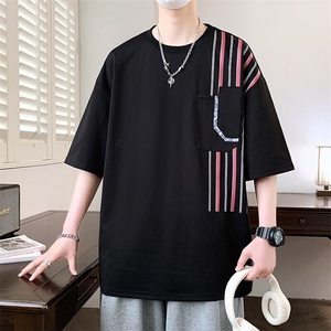 25173-特P40 夏季休闲时尚T恤男短袖打底衫青少年潮牌拼接短袖T恤图片