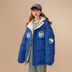 中性风22冬季设计感潮牌印花加厚连帽面包服棉衣MY153P115控148，男装棉衣，A247A