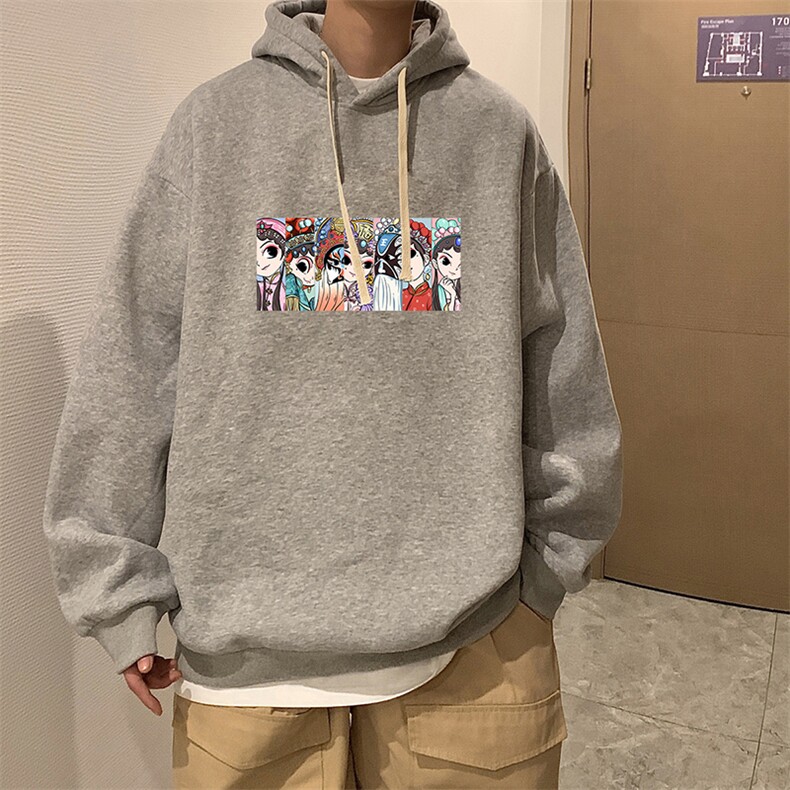 京剧脸谱风纯棉连帽卫衣男大码运动帽衫宽松薄WY2250-P35,男装卫衣,电商A040