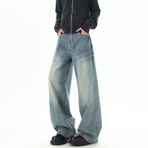 美式高街浅蓝色牛仔男潮牌复古直筒裤04 XZ211-1-K2588-P60 控88图片