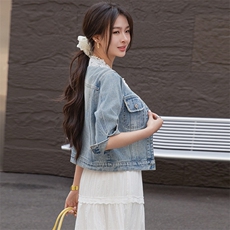 小香风气质复古蕾丝拼接牛仔短外套女2025春夏新款高端气牛仔衣，女装牛仔外套，跑量工厂店