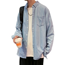 工装牛仔衬衫男秋季新款ins潮流薄款衣服宽松休闲开衫长袖衬衣，男装衬衫，星座505-2（原电商A260-1)