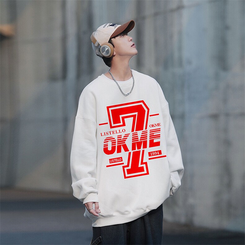 潮流大印花设计宽松圆领卫衣Y129常规版P38加绒版P58,男装卫衣,电商B219