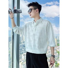 网络图夏季新款短袖衬衫男高级感翻领七分袖衬衣，男装T恤，星座410-7