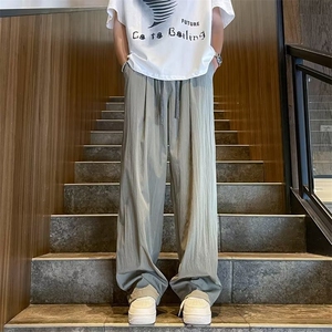 夏季薄款褶皱速干冰丝裤男士裤子休闲直筒裤宽松长裤 K149图片