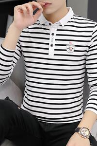 款9729男士t恤长袖秋季男装潮流有带领子体桖秋装纯棉翻领图片