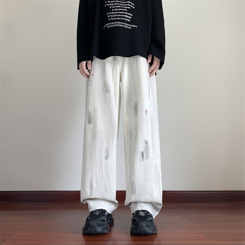抖音品质美式高街做旧泼墨宽松阔腿牛仔裤B315-K24324-p65控88,男装牛仔裤,电商B315
