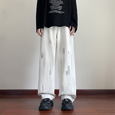 抖音品质美式高街做旧泼墨宽松阔腿牛仔裤B315-K24324-p65控88，男装牛仔裤，电商B315