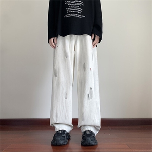 抖音品质美式高街做旧泼墨宽松阔腿牛仔裤B315-K24324-p65控88图片