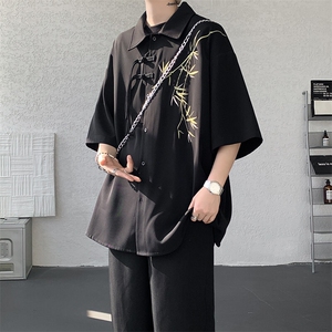 新中式短袖衬衫大码8XL-M风竹子刺绣冰丝唐装盘扣衬衣DC5007P48图片