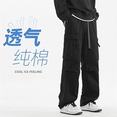 美式宽松直筒长裤子男秋冬松紧腰围工装裤男K806P60，男装工装外套，电商D325