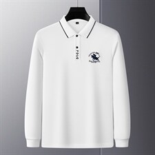 2023春秋季新款纯色刺绣长袖t恤polo衫男士翻领中年商务休闲秋装，男装T恤，电商B212（原钱塘6029）