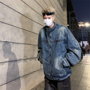 秋季新款港风美式痞帅刺绣拼接立领牛仔夹克外套男潮 JK1279-P73图片