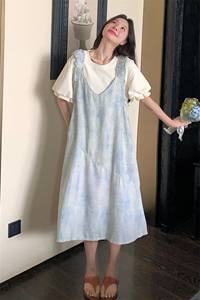 奶fufu背带裙女夏季2025新款洋气时尚穿搭一整套初恋连衣裙两件套图片