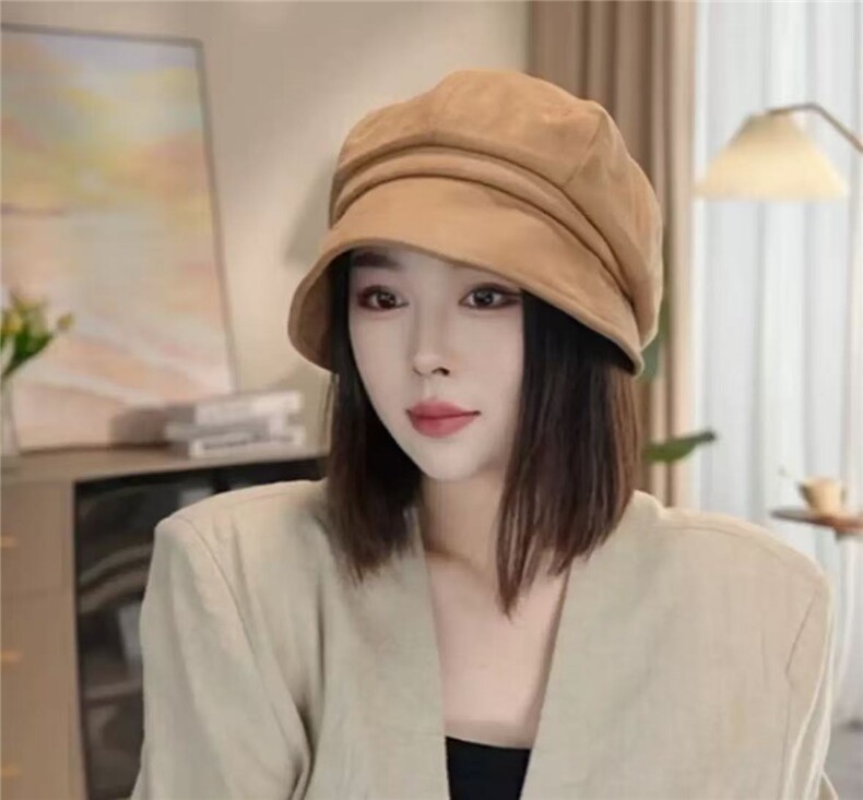 2025年秋季时尚麂皮绒贝雷帽，帽子，湘姗