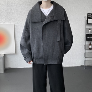 高领短款毛呢外套美式设计感呢大衣大码秋冬呢子夹克上衣LF701P98图片
