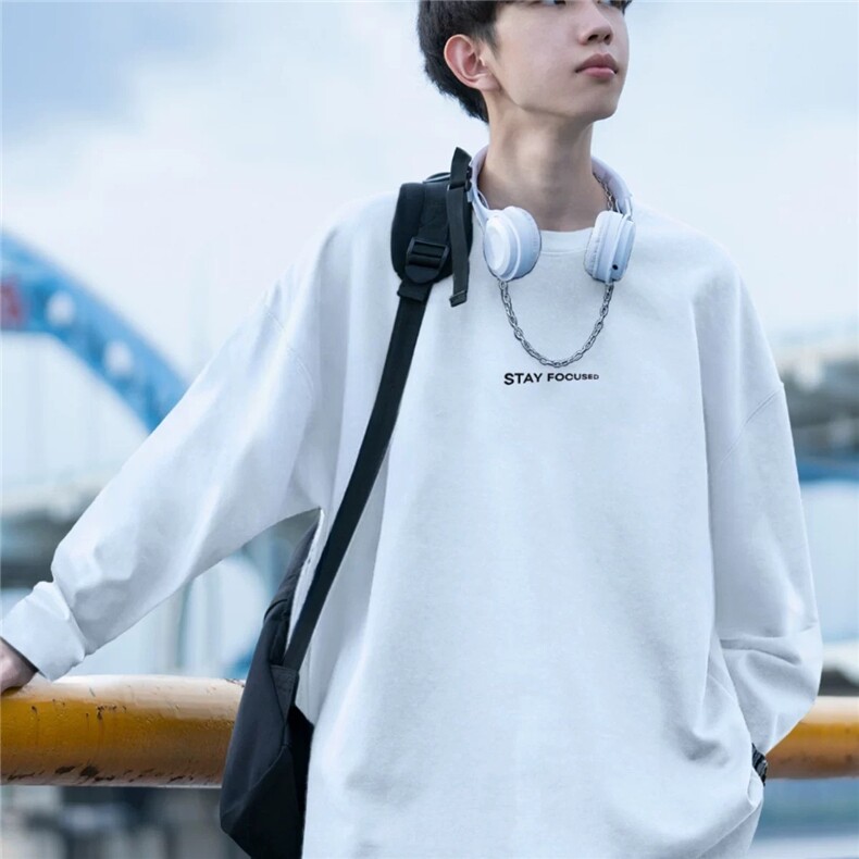 日系重磅硬挺t恤男生秋季穿搭高级感卫衣纯棉圆领美式内搭打底衫,男装T恤,星座506A