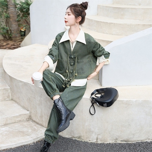 春秋欧货复古流行牛仔工装套装女2025新款时髦气质休闲三件套装潮图片