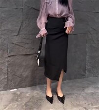 2022秋季新款褶皱开叉气质半身裙，女装半身裙，L·H·X