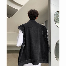 复古水洗磨破短款牛仔马甲无袖男夏潮流帅气坎肩上衣~MJ8924，男装背心/马甲，星座601-1