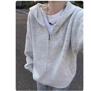 连帽针织开衫男女新款宽松韩版纯色百搭拉链毛衣外套WLQ822-P60图片