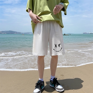 YD33190-P25 港风潮牌亚麻短裤男大码棉麻五分裤男中裤沙滩裤图片