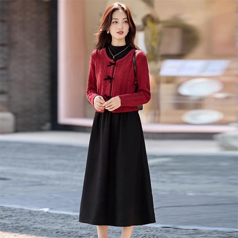 秋冬气质范两件套女2025新款针织线衫外套淑女范连衣裙套装裙,女装套装/套裙,香水丽阁