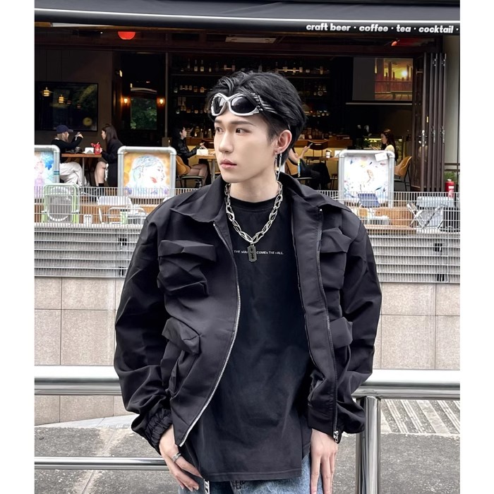 春秋短款痞帅皮衣外套男潮帅气高街pu夹克男装垫肩设计机车上衣,男装夹克,星座506A