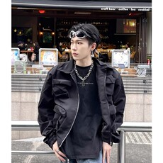 春秋短款痞帅皮衣外套男潮帅气高街pu夹克男装垫肩设计机车上衣，男装夹克，星座506A