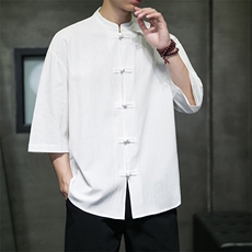 2023风男装盘扣唐装汉服五分袖短袖衬衫衬衣A203A-C11，男装T恤，星座815-1（原A203A）