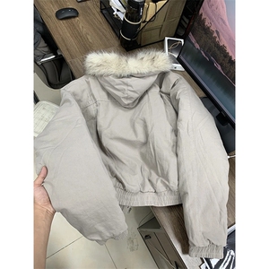 现货高品质美式高街冬季重磅硬挺短款座山雕毛领棉衣男女加厚外套图片