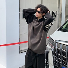 重磅秋冬北极绒开衫毛衣美式复古休闲慵懒风撞色立领针织衫外套，男装针织衫/毛衣，电商A486