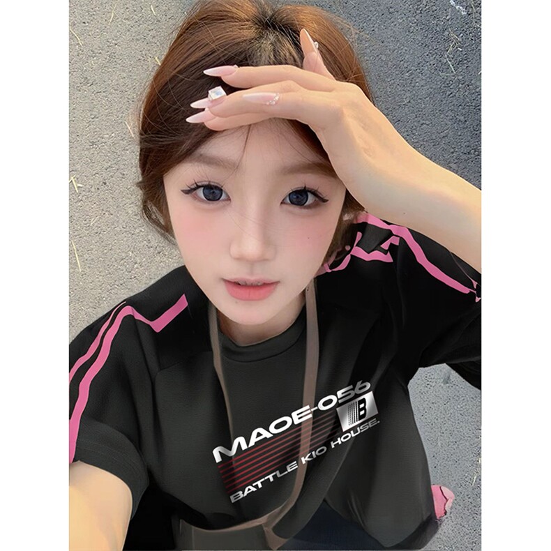 抖音得物品质二开240克宽松纯棉美式潮牌印花三条杠中性风短袖T恤,男装T恤,电商A486-1