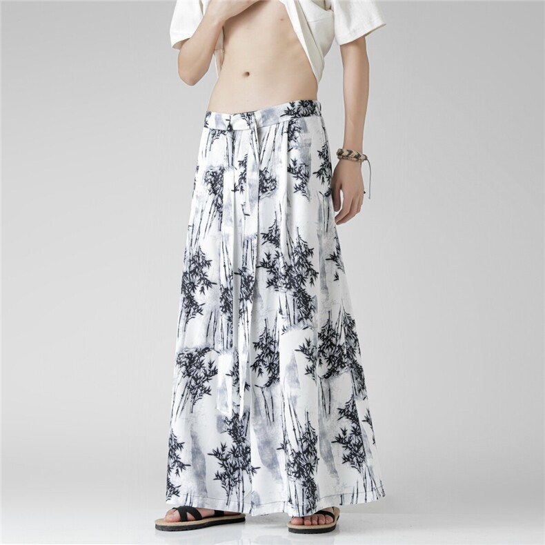 2025新款新中式冰丝阔腿裤风汉服马面裤电商A057-K386-P55，男装民族服装，电商A057B