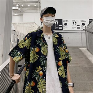 21年夏季短袖衬衫男宽松落肩港风西装领衬衫男DS-C407-CS303-P35图片