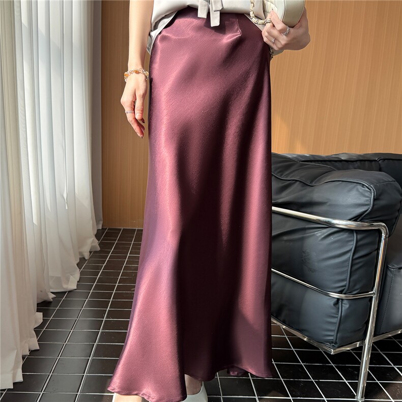 鎏金缎侧缝开衩半身裙,女装半身裙,圣丽羊绒