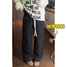 抖音羊羔毛菱格时尚中性宽松阔腿棉裤K5613J加棉-特P45控78，男装棉裤，电商A001