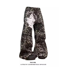 1506-1/K84371/P59豹纹高腰加绒阔腿牛仔裤百搭显瘦直筒拖地裤男，男装牛仔裤，星座1506-1