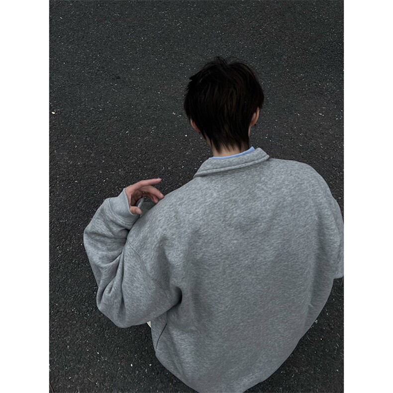 抖音得物高品质二开25秋冬美式高街结构设计POLO翻领卫衣外套W77,男装卫衣,电商A486-1