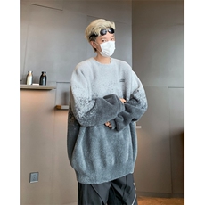 秋冬新款粉色渐变套头毛衣女慵懒风设计感小众水貂毛宽松针织上衣，男装针织衫/毛衣，星座506A